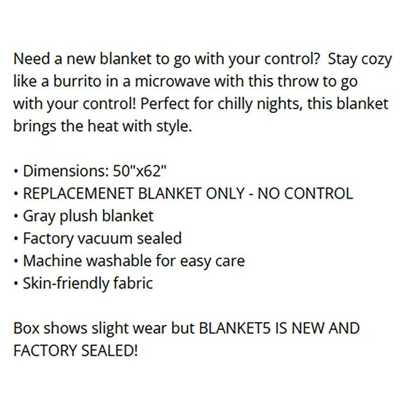 REPLACEMENT BLANKET ONLY! Qieryun Heated Throw Blanket 50"x62" Gray READ! - Picture 3 of 7